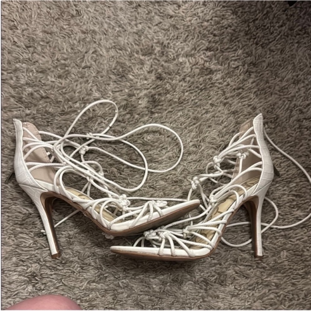 Sam Edelman Cream Lace-Up Stiletto Heels